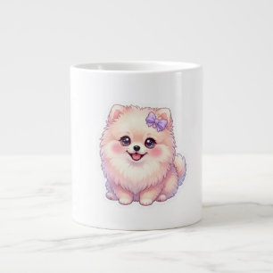 Söt Kawaii Pomeranian Valp Hund Lila Slinga Pastel Jumbo Mugg