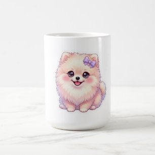 Söt Kawaii Pomeranian Valp Hund Lila Slinga Pastel Kaffemugg