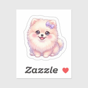 Söt Kawaii Pomeranian Valp Hund Lila Slinga Pastel Klistermärken