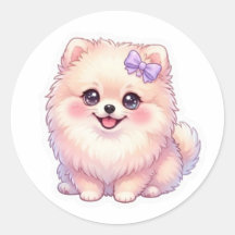 Söt Kawaii Pomeranian Valp Hund Lila Slinga Pastel