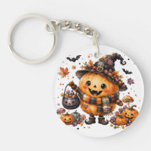 Söt Kawaii Pumpa Häxa Halloween Akvarell Konst