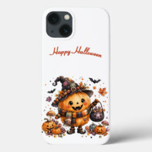Söt Kawaii Pumpa Häxa Halloween Akvarell Konst