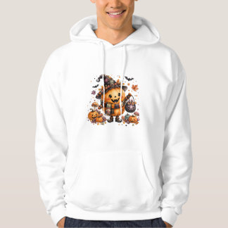 Söt Kawaii Pumpa Häxa Halloween Akvarell Konst Hoodie