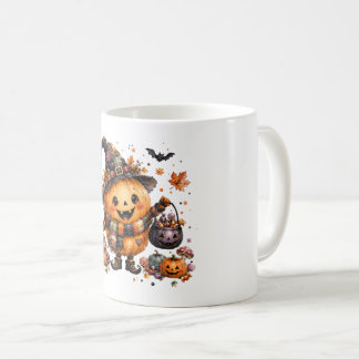 Söt Kawaii Pumpa Häxa Halloween Akvarell Konst Kaffemugg