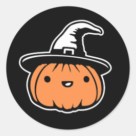 Söt Kawaii Pumpa som bär Häxhatt Halloween Runt Klistermärke