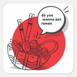 Söt Kawaii Ramen - Rolig Japansk Mat Fyrkantigt Klistermärke