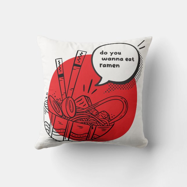 Söt Kawaii Ramen - Rolig Japansk Mat  Kudde (Baksida)