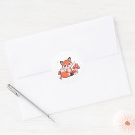 Söt Kawaii Räv med Svamp Serieteckning Konst Runt Klistermärke