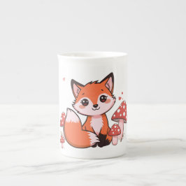 Söt Kawaii Räv med Svamp Tecknad Konst Benporslin Mugg