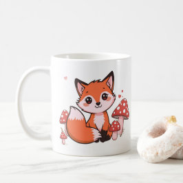 Söt Kawaii Räv med Svamp Tecknad Konst Kaffemugg