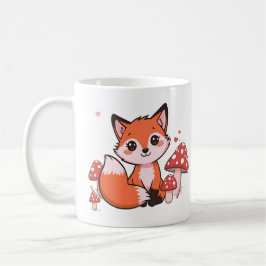 Söt Kawaii Räv med Svamp Tecknad Konst Kaffemugg