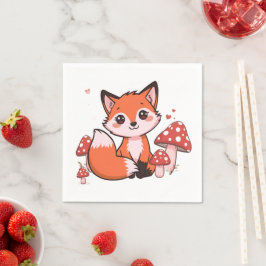 Söt Kawaii Räv med Svamp Tecknad Konst Pappersservett