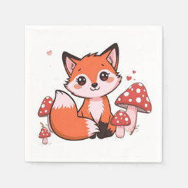 Söt Kawaii Räv med Svamp Tecknad Konst Pappersservett