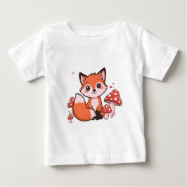 Söt Kawaii Räv med Svamp Tecknad Konst T Shirt