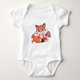 Söt Kawaii Räv med Svamp Tecknad Konst T Shirt