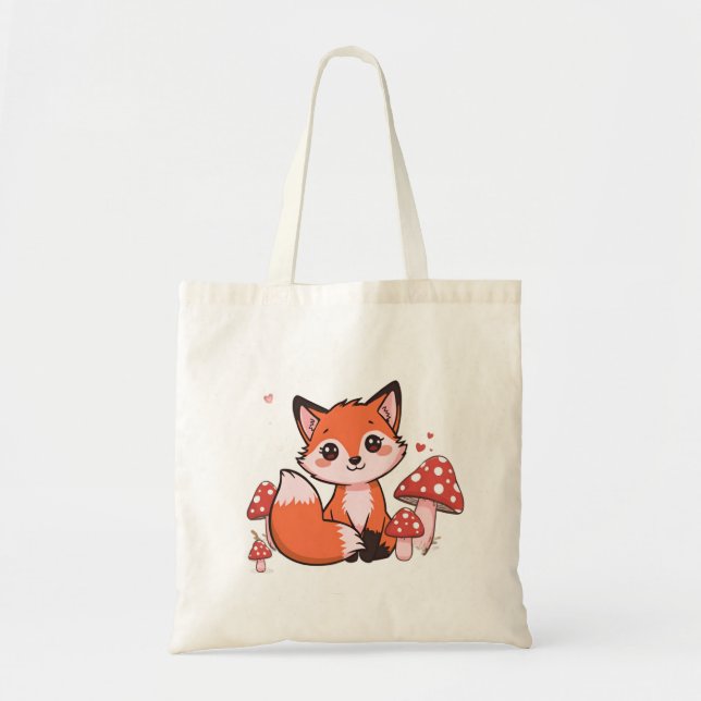 Söt Kawaii Räv med Svamp Tecknad Konst Tygkasse (Framsidan)