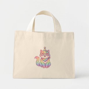 Söt Kawaii Regnbåge Caticorn Enhörning Katt Totevä Mini Tygkasse