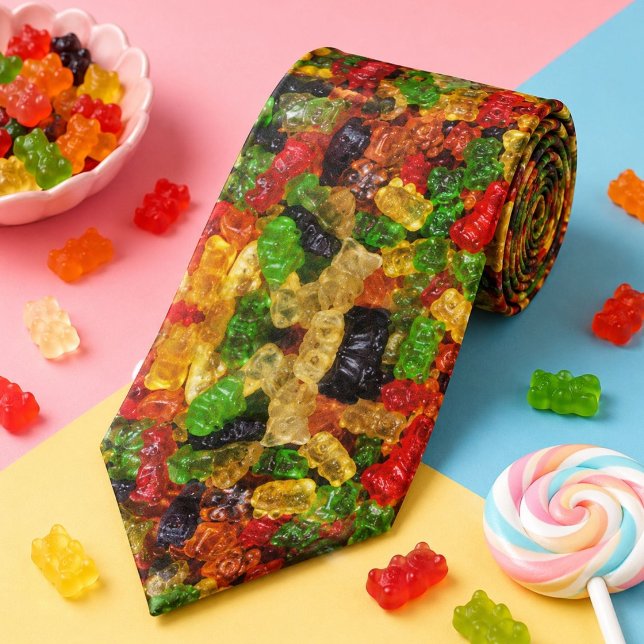 söt kawaii regnbåge färgglad godis björn gummi slips (cute kawaii rainbow colorful candy bear gummy neck tie)