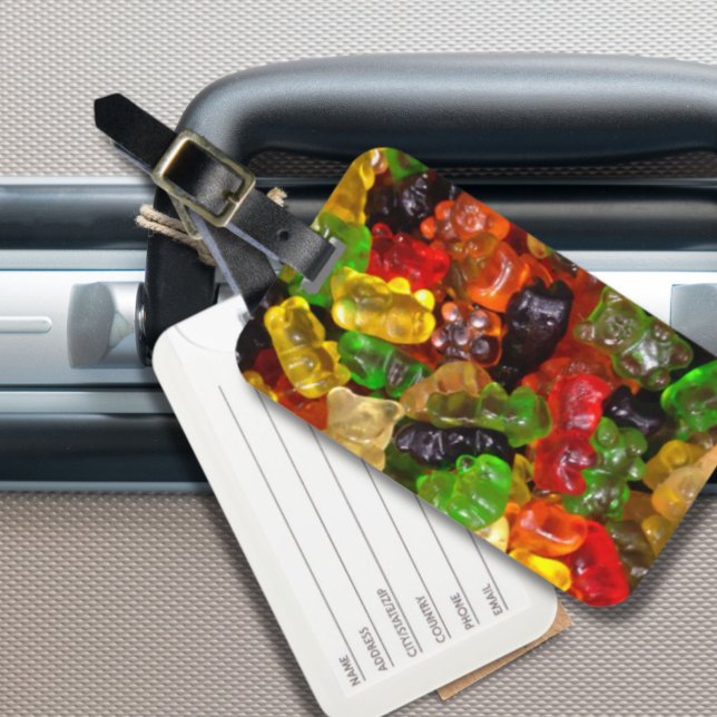 Söt kawaii-regnbåge, färglöst godis gummi bagagebricka (cute kawaii rainbow colorful candy bear gummy luggage tag)