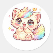 Söt Kawaii Regnbåge Kattunge Pastell Fluffig Katt 