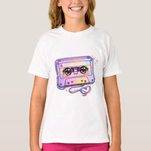 Söt Kawaii Retro Kassettrand Pastell Lila Musik T Shirt