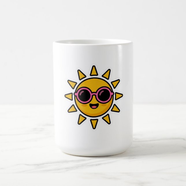 Söt Kawaii Retro Sol med Rosa Solglasögon Sommar Kaffemugg (Center)