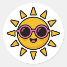 Söt Kawaii Retro Sol som använder rosa solglasögon