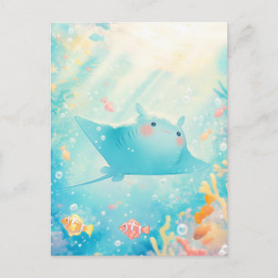 Söt Kawaii Rocka Solbelyst Ocean Vykort