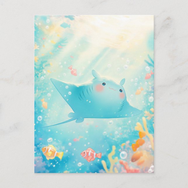 Söt Kawaii Rocka Solbelyst Ocean Vykort (Framsida)