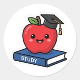 Söt Kawaii Röd Äpple som bär Examen Hatt Smart Runt Klistermärke