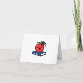 Söt Kawaii Röd Äpple som bär Examen Hatt Smart Tack Kort