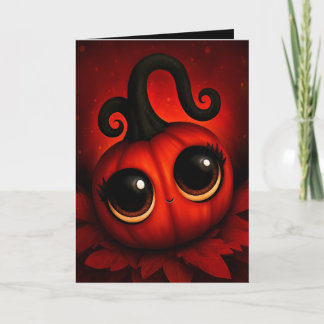 Söt Kawaii Röd Pumpa Halloween Illustration Kort