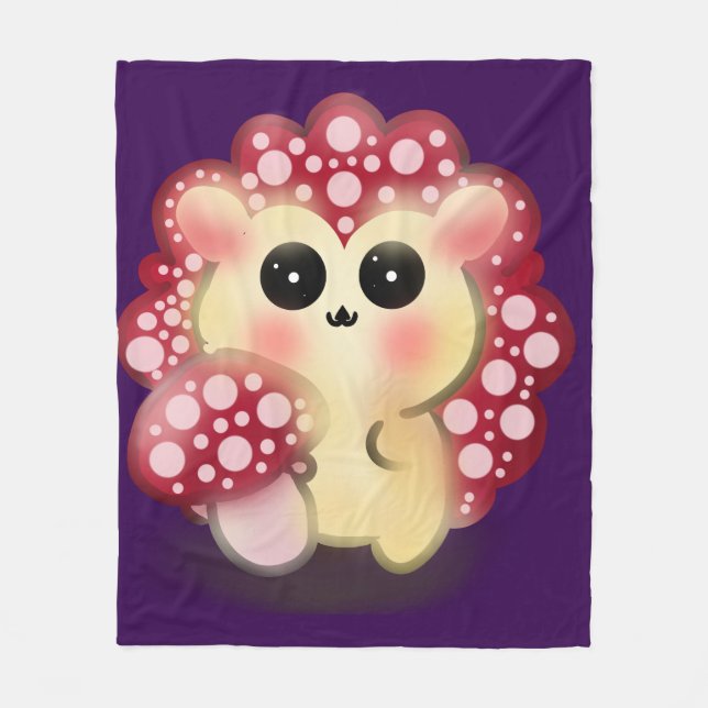 Söt Kawaii Röd Svamp Igelkott Svamp Konst Fleecefilt (Framsidan)