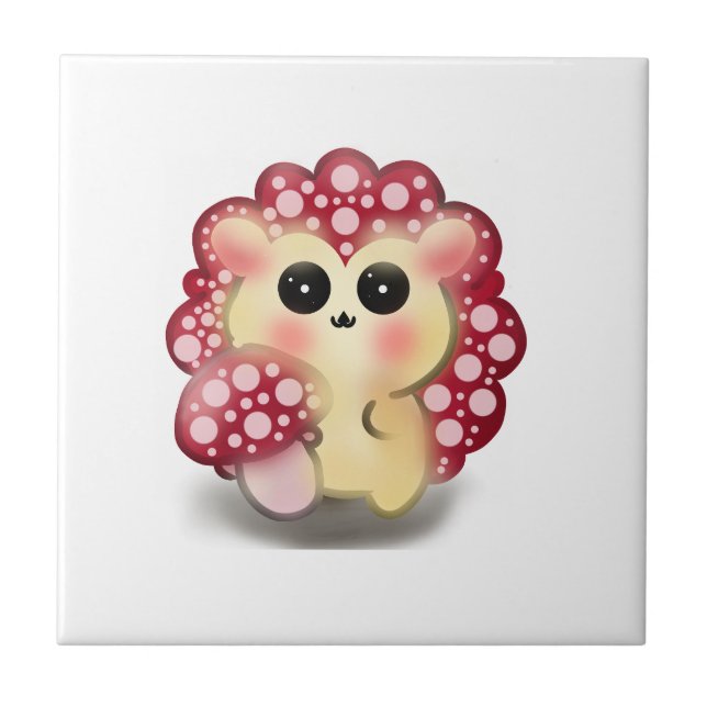 Söt Kawaii Röd Svamp Igelkott Svamp Konst Kakelplatta (Framsidan)