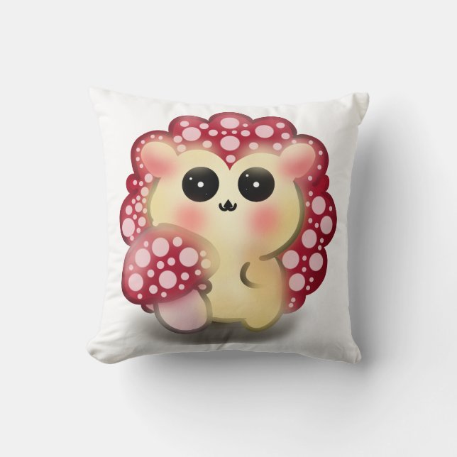 Söt Kawaii Röd Svamp Igelkott Svamp Konst Kudde (Framsida)