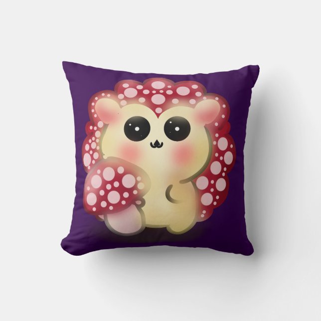 Söt Kawaii Röd Svamp Igelkott Svamp Konst Kudde (Framsida)