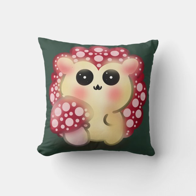 Söt Kawaii Röd Svamp Igelkott Svamp Konst Kudde (Framsida)