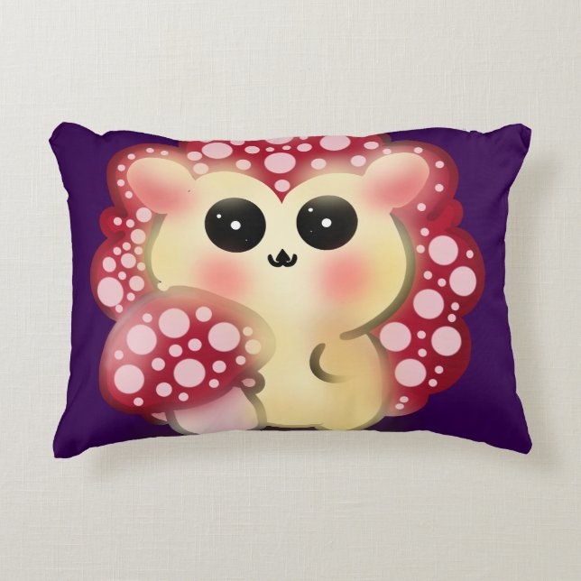 Söt Kawaii Röd Svamp Igelkott Svamp Konst Prydnadskudde (Framsidan)