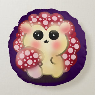 Söt Kawaii Röd Svamp Igelkott Svamp Konst Rund Kudde