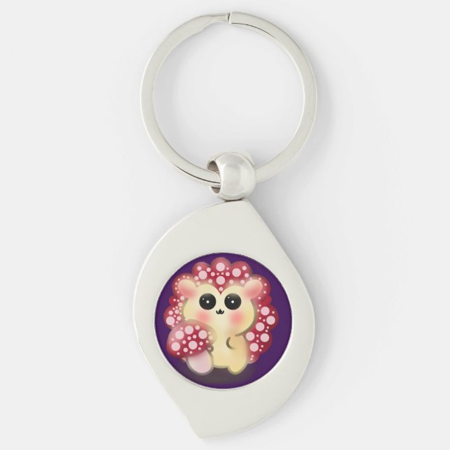 Söt Kawaii Röd Svamp Igelkott Svamp Konst Swirl Silverfärgad Nyckelring (Framsidan)