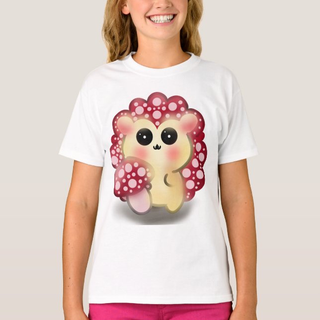 Söt Kawaii Röd Svamp Igelkott Svamp Konst T Shirt (Framsida)
