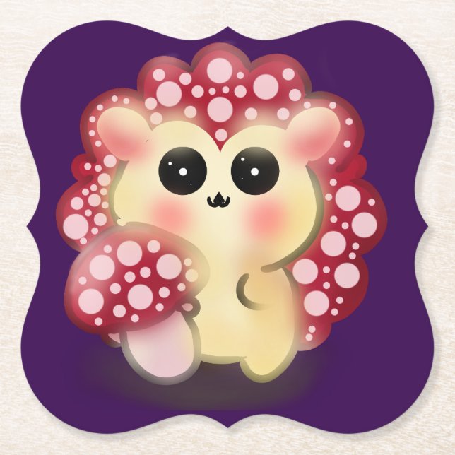 Söt Kawaii Röd Svamp Igelkott Svamp Konst Underlägg Papper (Framsida)