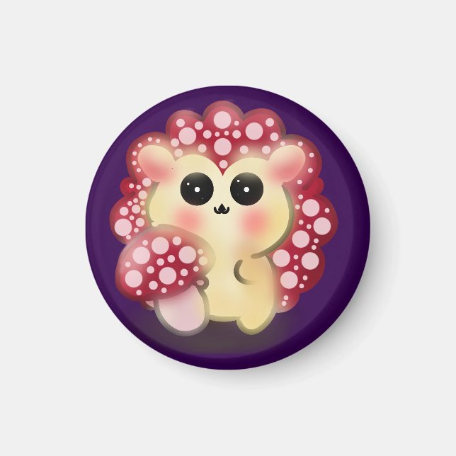 Söt Kawaii Röd Svamp Igelkott Toadstool Konst Magnet (Framsidan)