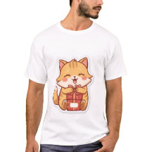 Söt Kawaii Rödbrun Katt som kramar en presentlåda