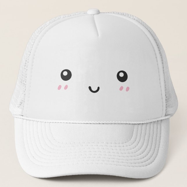 Söt Kawaii Rödfärgad Glad Ansikte Minimalist Truck Keps (Framsida)