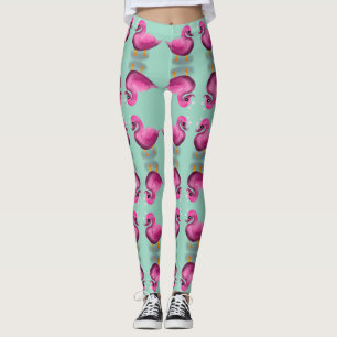 Söt Kawaii Rosa Anka & Hjärtan Barnkammarskunst Leggings