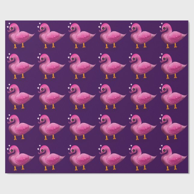 Söt Kawaii Rosa Anka & Hjärtan Nursery Art Presentpapper (Platt)