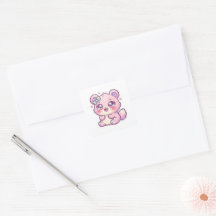Söt Kawaii Rosa Björn Pastell Chibi Katt Hjärta St