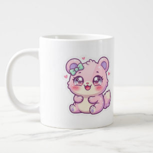 Söt Kawaii Rosa Björn Pastell Chibi Katt Hjärta St Jumbo Mugg