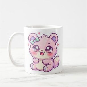 Söt Kawaii Rosa Björn Pastell Chibi Katt Hjärta St Kaffemugg